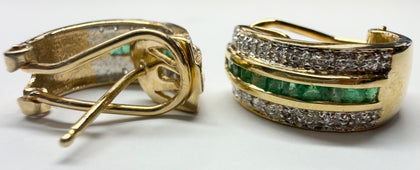 14ct yellow gold earrings with green and clear stones