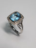 9CT WHITE GOLD DIAMOND & BLUE STONE RING SIZE N