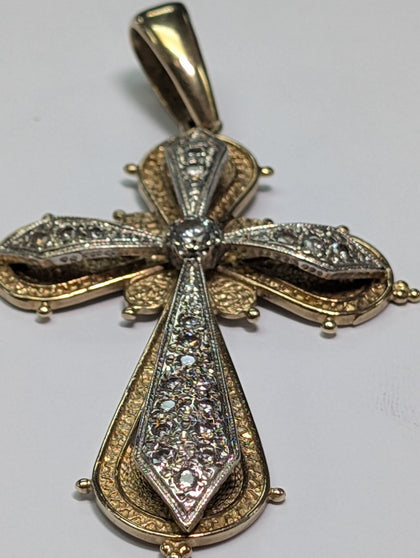 LARGE 9CT WHITE /YELLOW  GOLD CROSS WITH CZ STONES