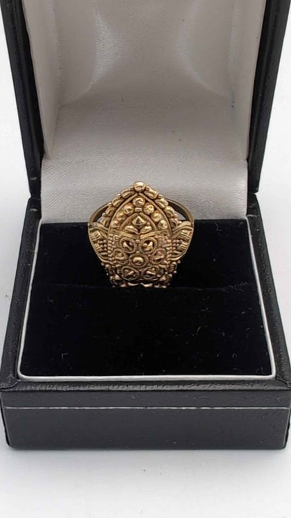 24ct Yellow Gold Asian Gold Ring With Indian Artistry Pattern - Size L - 3.94 Grams