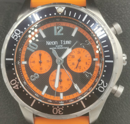 Neon Time Swiss Quartz Chronograph Men's Watch - Orange Resin Strap - Boxed