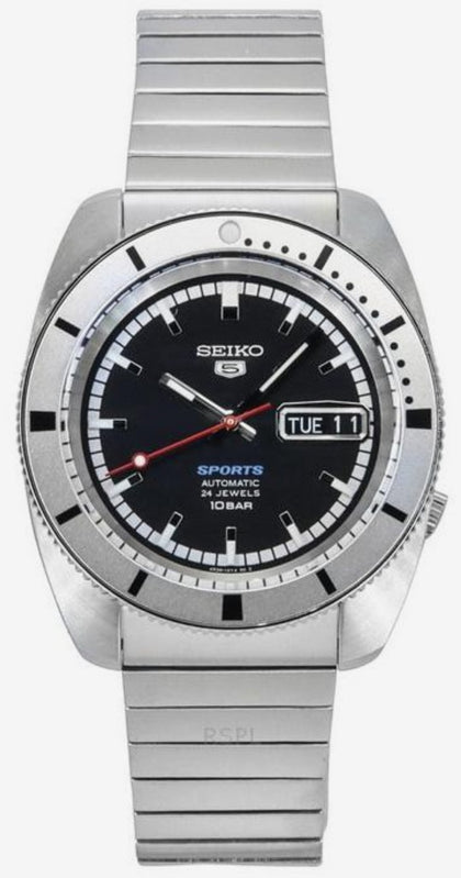 Seiko  automatic sports pepper black  watch boxed with additional strap