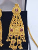 Pair Of Traditional 22ct Yellow Gold Kanchain Jhumka Dangle Earrings With Red Stones - 28.12 Grams