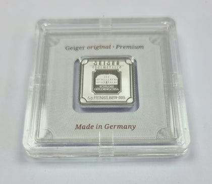 Geiger Edelmetalle 5g Gram 999 Fine Silver Square Bar Assay Capsule
