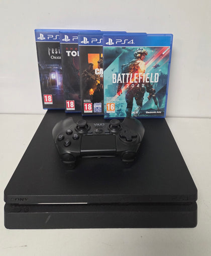 Playstation 4 Slim Console, 500GB Black with 4 Games