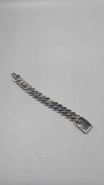 925 Sterling Silver Cuban Style CZ Encrusted Bracelet - 9