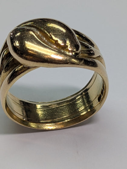 18CT GOLD TWIN SNAKE HEAD PUZZLE RING