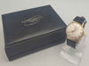 Vintage Longines Mens 9ct Gold Watch With Black Leather Strap & Original Box And Papers, *HAS A PERSONALISED BACK PLATE*