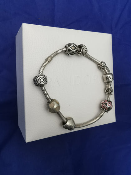 Pandora Bracelet (7 Charms, 925 ALE Hallmarked) 39.55G - Boxed - Approx 8