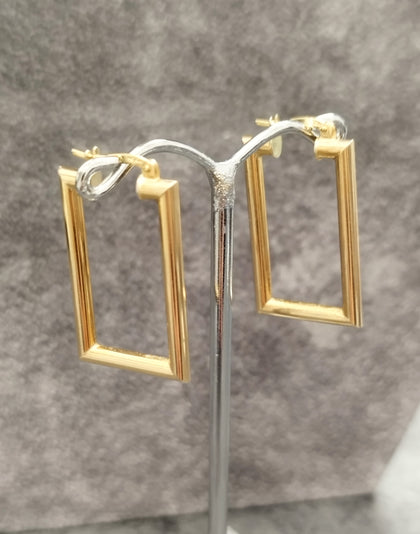 9ct Yellow Gold Hollow Rectangular Hoop Earrings