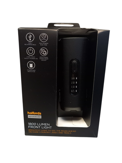 Halfords Advanced 1800 Lumen Front Bike Light - Black