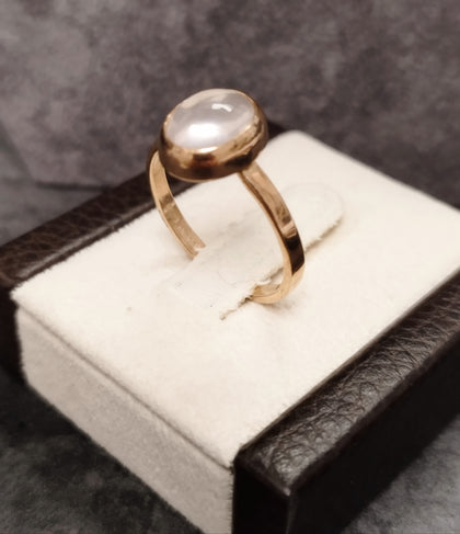 9ct Rose Gold Bezel set Pink Cabuchon Ring Size - S