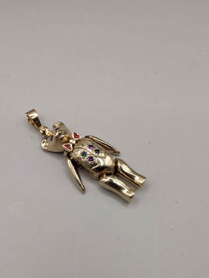 9ct Yellow Gold Teddy Bear Pendant With Bow Tie - 14.15 Grams