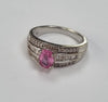 18ct White gold diamond Ring Pink Stone Size O
