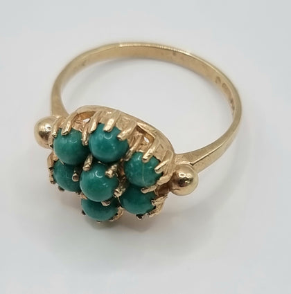 9ct Gold Ring Turquoise Stones Size M
