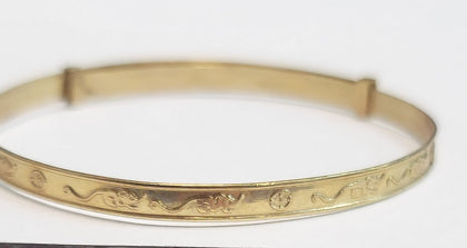 Beautiful 9ct Yellow Gold Baby Bangle - Mouse Pattern Design - 1.47g - Hallmarked