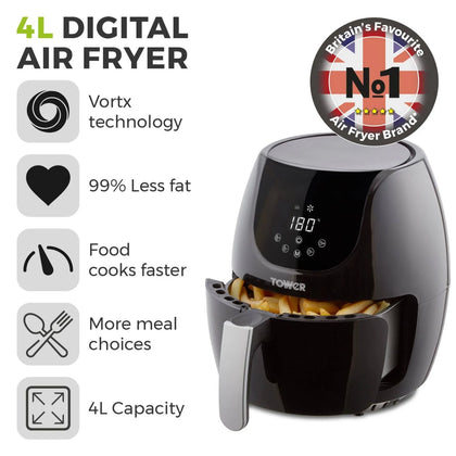 Tower T17067 Vortx 4 Litre Digital Air Fryer - Black