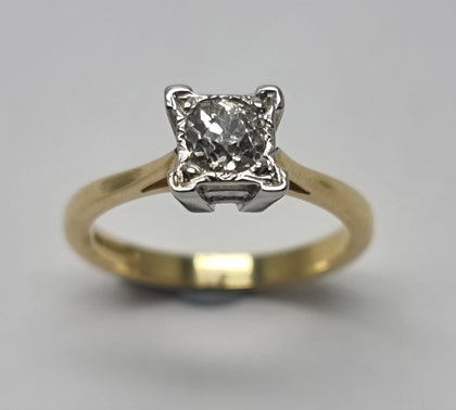 18ct Gold 0.43ct Diamond Solitaire Ring European Cut - Size K (RRP£1650)