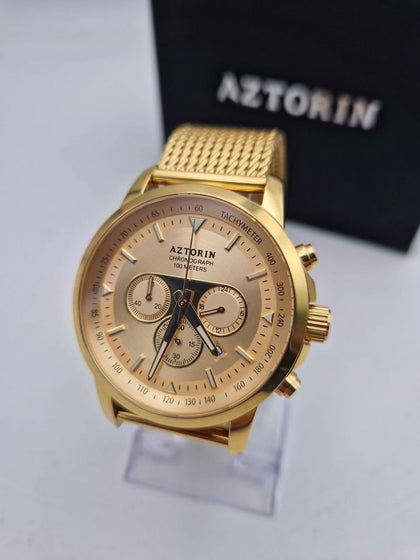 Aztorin Sport A065.G431 Gold Tone Quartz Chronograph Men's Watch – 43mm