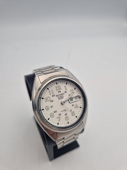 Seiko 5 Automatic 1990s mens white dial stainless steel watch BOXED