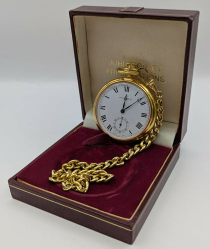 John Morley Pocket Watch on Gold Plated  Curbed Styled Chain, Boxed