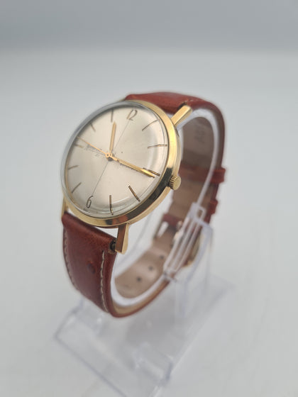 Accurist 9ct Gold Cased manual Wind watch with leather strap