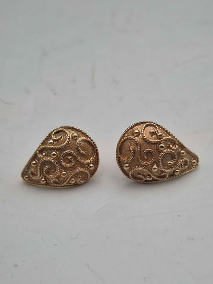 Pair Of 9ct Yellow Gold Scrollwork Omega Back Earrings - 5.35 Grams
