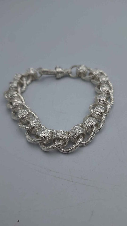 925 Sterling Silver Roller-Ball Belcher Chain Chunky Albert Clasp - 78.23 Grams - 9