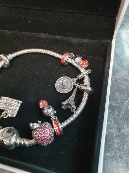 Pandora Bracelet with 8 Travel Based Charms.