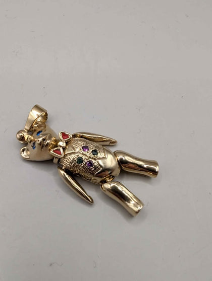 9ct Yellow Gold Teddy Bear Pendant With Bow Tie - 14.15 Grams