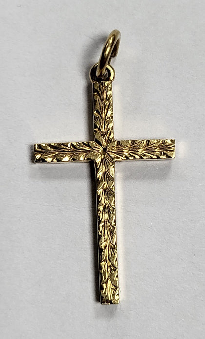 Beautiful 18ct Yellow Gold Patterned Cross Pendant - 2G - 1