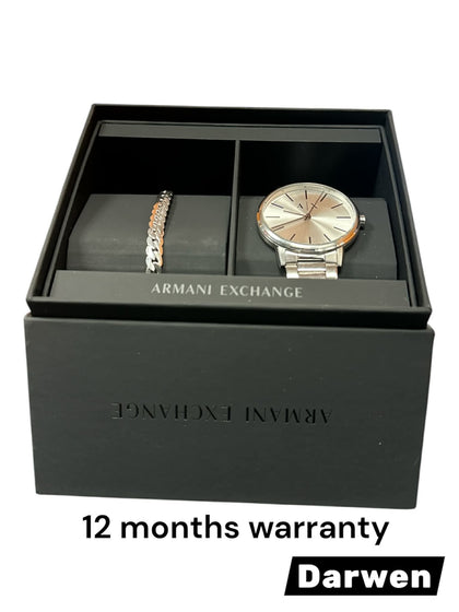Armani Exchange Men's Three-Hand Stainless Steel Watch and Bracelet Gift Set