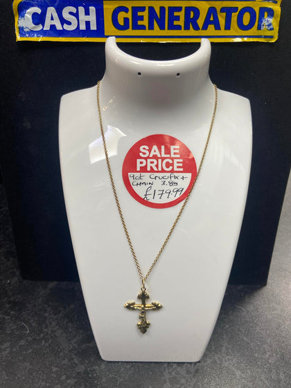 9ct Gold Chain and Crucifix Pendant 3.8g 18