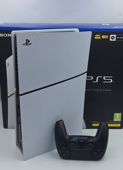 Sony Playstation 5 slim (digital edition) 1TB gaming console with 1 x black dualsense controller and all leads BOXED