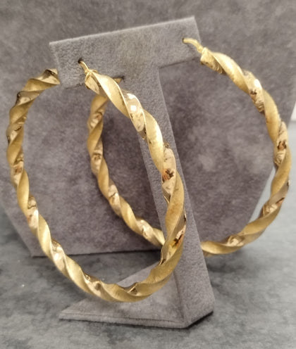 9ct Yellow Gold Large Twisted Hoop Earrings – Large 80mm