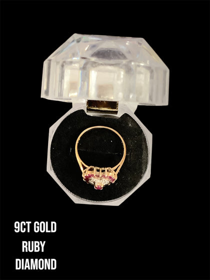 9ct Diamond and Ruby heart ring size M