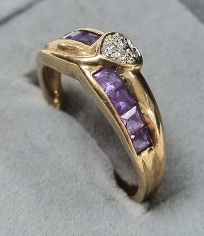 9ct Gold Diamond/Amethyst Ring 