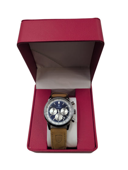 Poedagar Men's Watch Stainless Steel Face Brown Leather Strap 