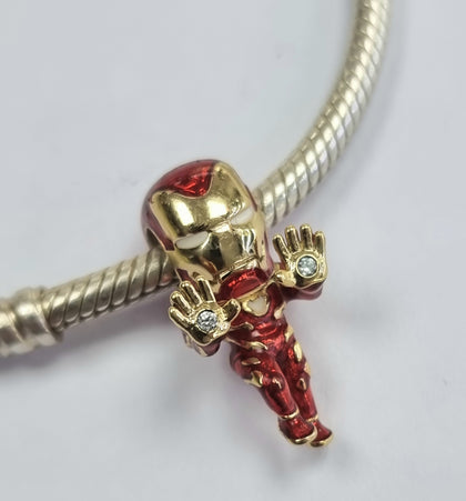 Pandora Marvel Avengers Logo Snake Chain Bracelet + Iron Man Plated Charm