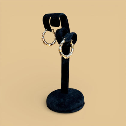 9ct Yellow Gold Bamboo Hoop Earrings - 1.8 grams