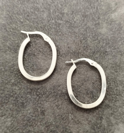 9ct White Gold Oval Hoop Earrings