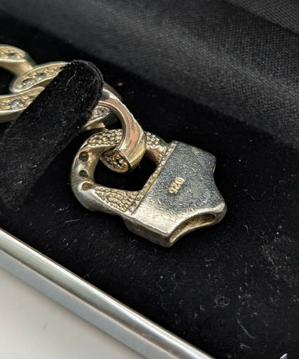 925 Silver Hallmarked, Diamonte covered Curbed bracelet, 9