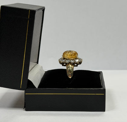 9ct Gold Ring, C/Z Yellow Stone ( Size O ) 5.21g - ** Hallmarked **