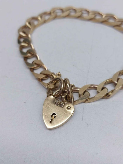 9ct Yellow Gold Curb Chain Bracelet With Heart Clasp - 8