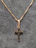 14ct Rose Gold Double-Sided Clear/Black Stone Set Cross & Singapore Chain 20"