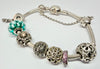Pandora Snake Bracelet with Heart Clasp and 7 Charms & Safety Chain 19cm
