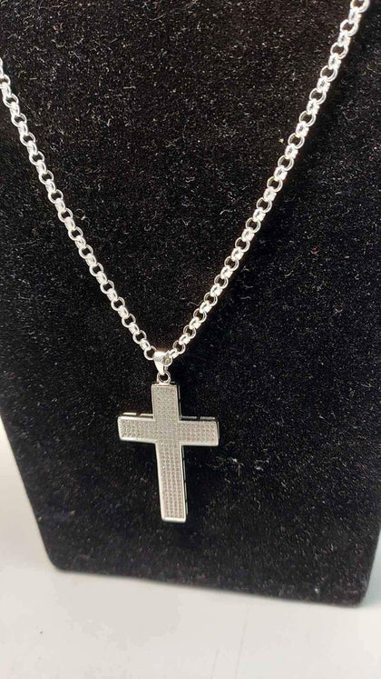 925 Sterling Silver Belcher Chain Necklace With Cross Pendant - 24