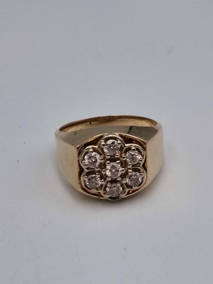 14ct Yellow Gold Mens Vintage CZ Cluster Ring - 8.95 Grams - Size R