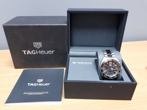 Tag Heuer Formula 1 Quartz Chronograph Grey Dial Ceramic & Steel Bracelet Men's Watch CAZ1011.BA0843