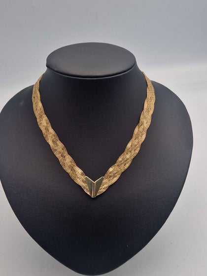 9CT Yellow Gold Braided Herringbone Necklace - 17